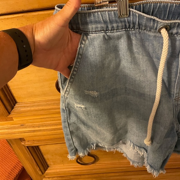 Aerie Light Blue Jean Shorts with Drawstring - Picture 3 of 5